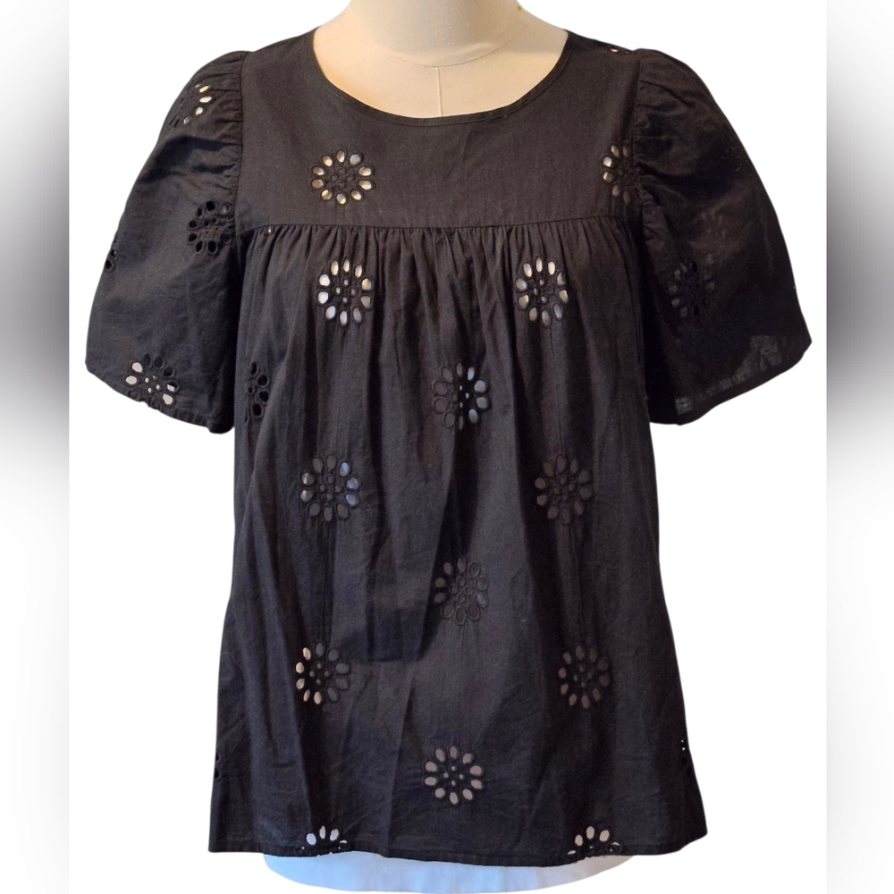 Madewell Daisy Eyelet Flutter-Sleeve Yoke Top